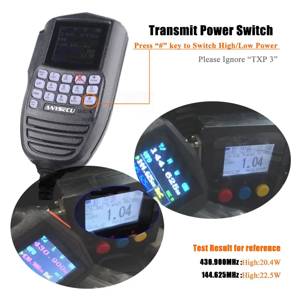 ANYSECU WP-9900 25W FM Radio UV Dual Band 136-174 & 400-480MHz Tri-Display Two Way Radio KT-WP12 VOX DTMF Mini Walkie Talkie