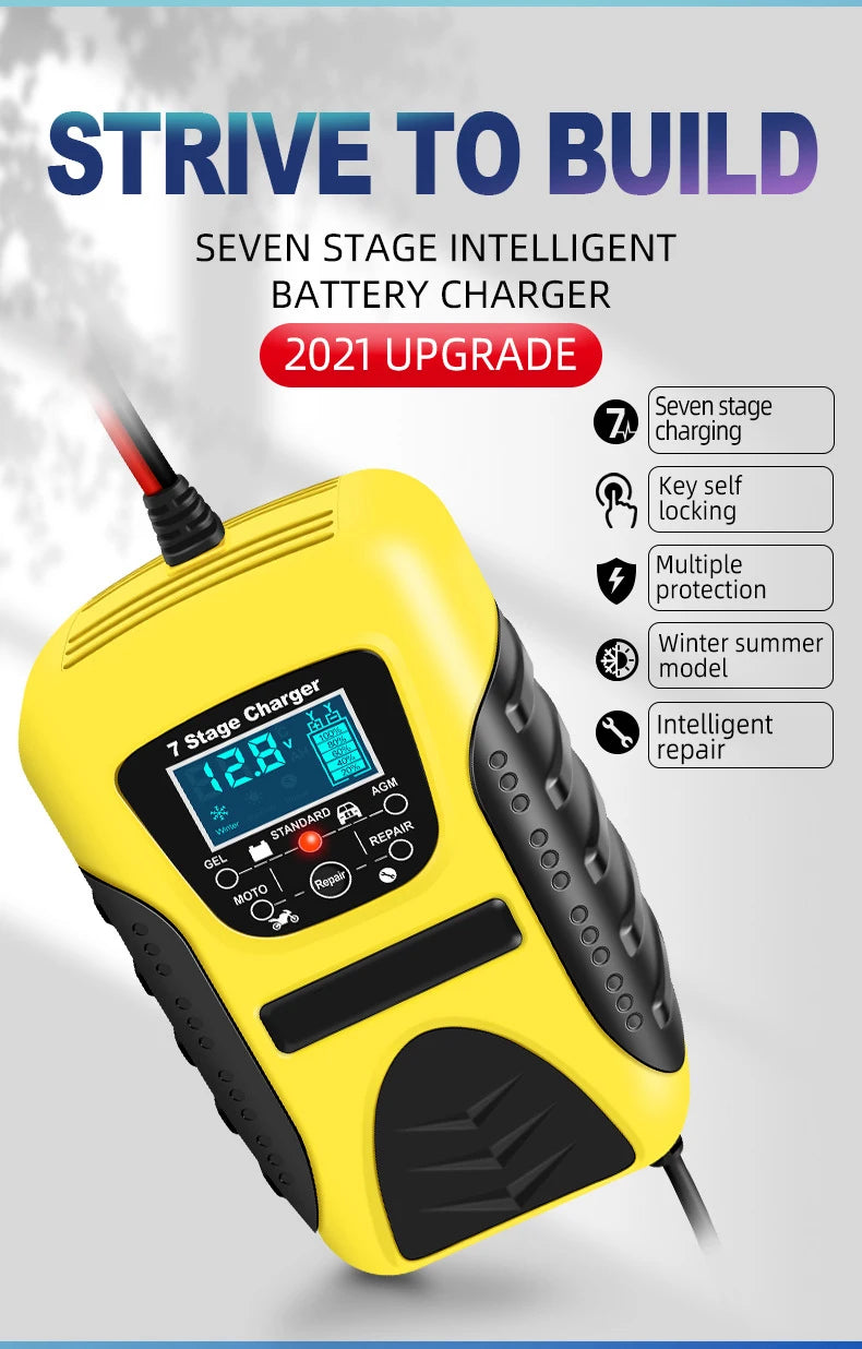 12V 7A Full Automatic Battery Charge Machine LCD Display 7 Stage Smart Car Battery Charger for Car Motorcycle with Pulse Repair