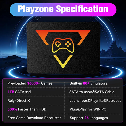 Playzone 1TB SSD&Game Consoles For PS5/PS4/PS3/Xbox/Xbox one/Switch With 16000 Emulator Games+86 PC Games Plug&Play For WIN PC