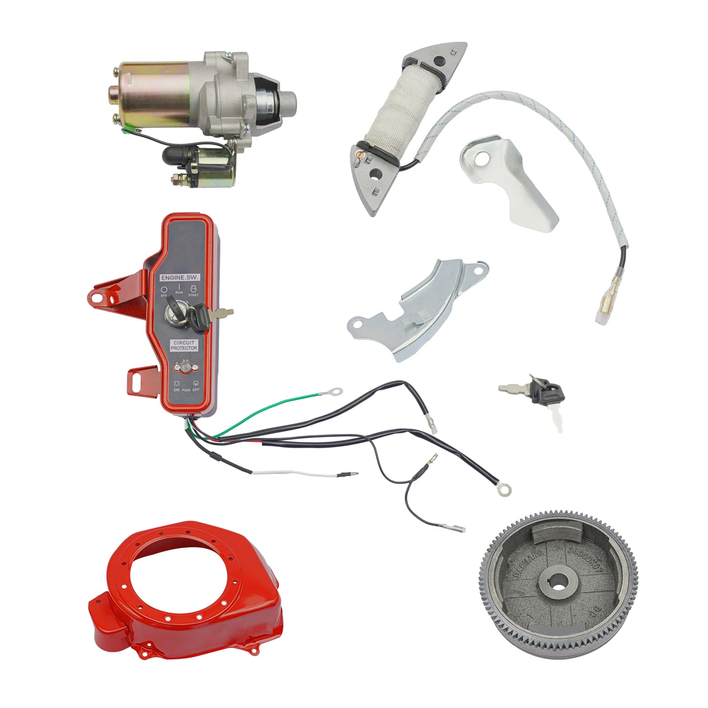 Electric Start Motor Ignition Kit Flywheel Starter Key Switch Fits GX160 GX200 5.5HP 6.5HP Honda Coil Fan Cover Shourd