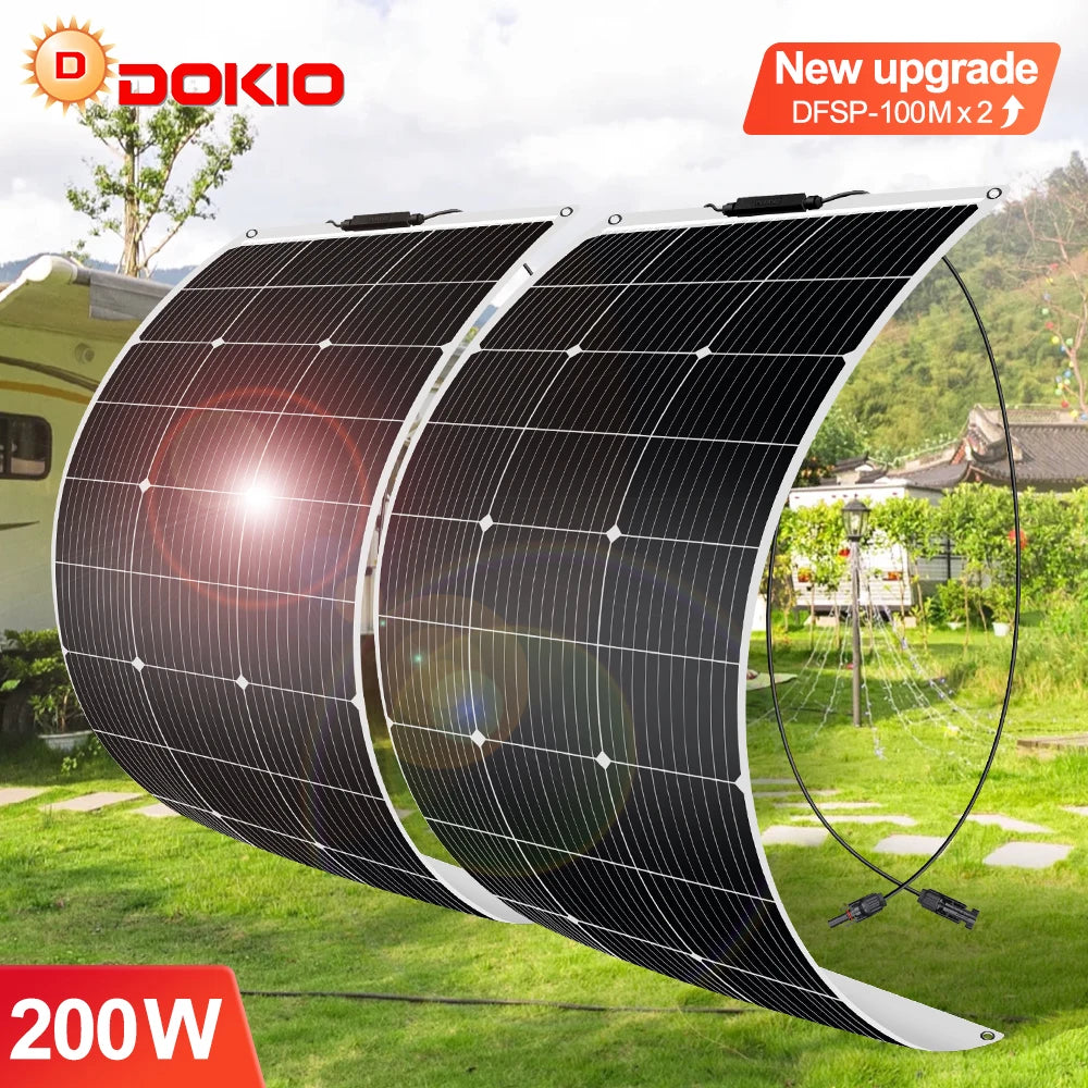 DOKIO 18V 200W/200W set Flexible Solar Panels Waterproof Monocrystalline Solar Panel Camping RV Home Charge 12V