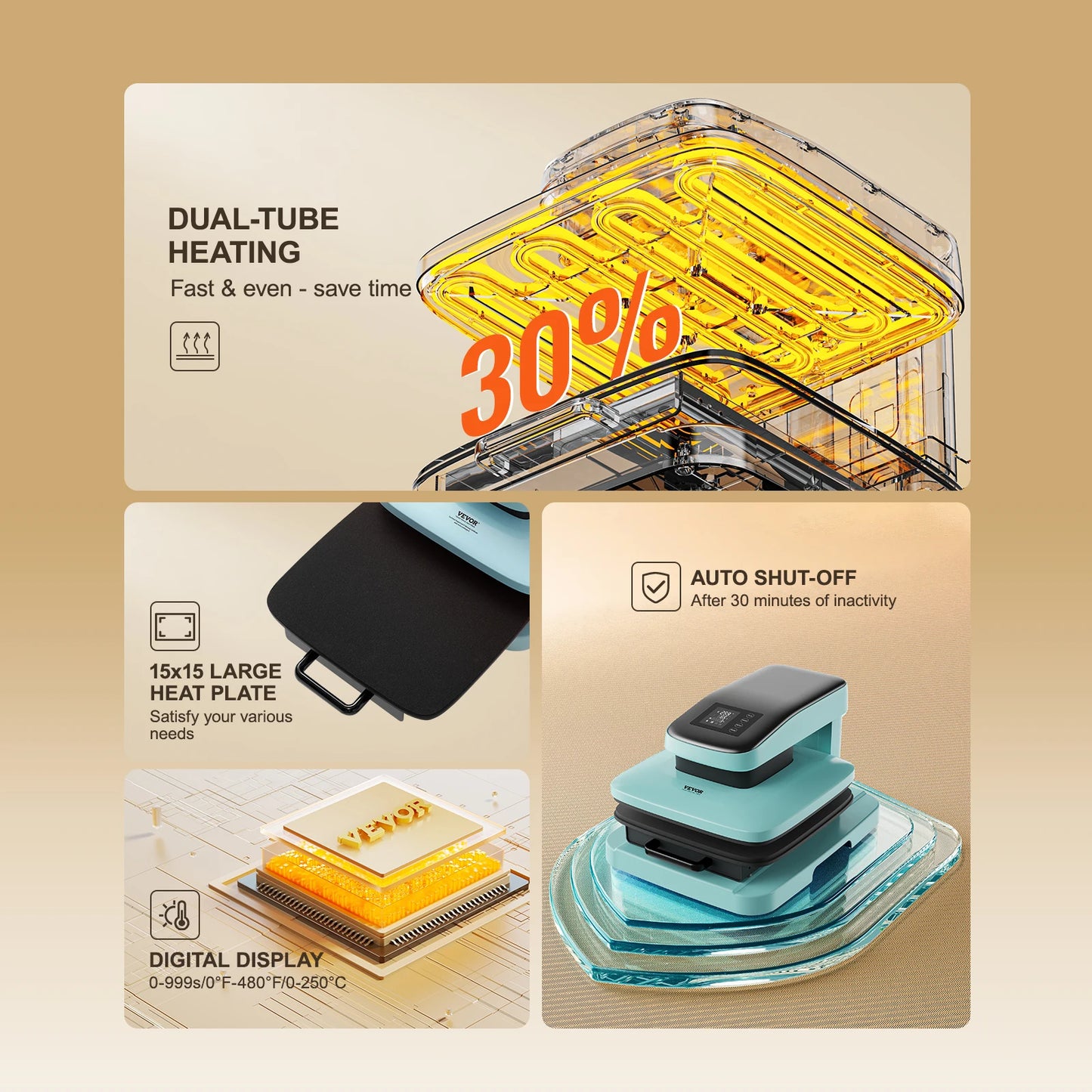 SucceBuy Auto Heat Press Machine 15x15in Auto Release Heats Up Fast and Evenly Sublimation Heat Press for T Shirts Sublimation