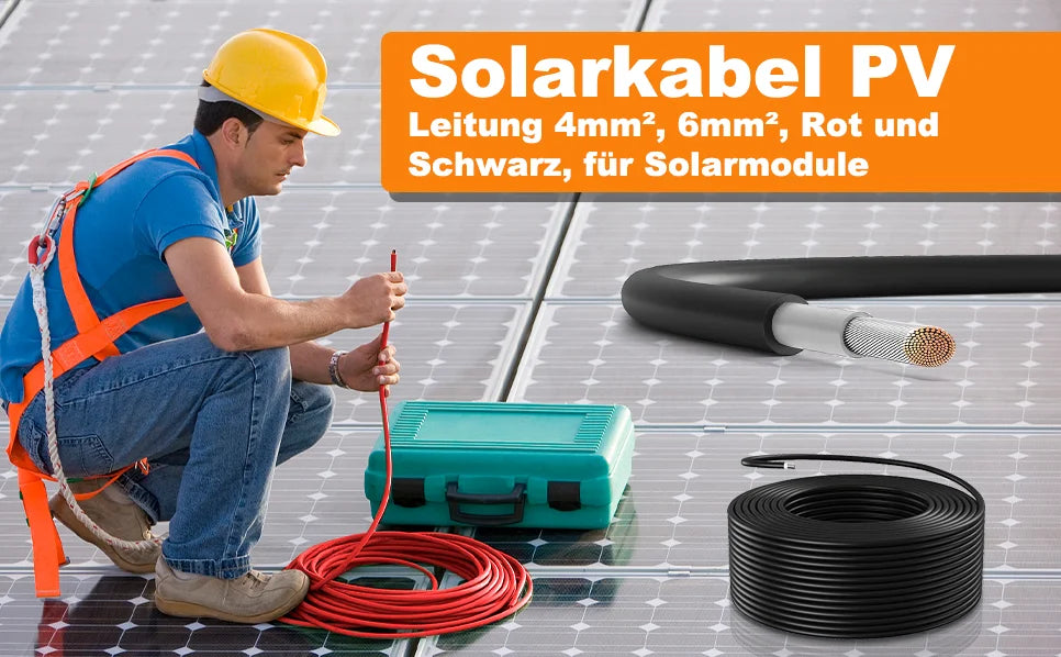PowMr 100m Solar Cable 4/6mm² Black Red Solar PV Cable 10/12 AWG IP68 Extension for Solar System Photovoltaic System Solar Panel