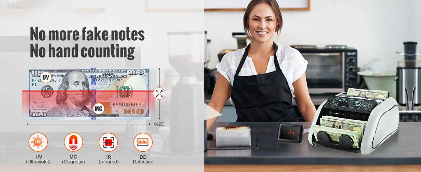 SucceBuy 1000Pcs/Min Money Counter Business Cash Register Euros Bills Fake Banknote Detector by UV & MG Function for Banks Shops