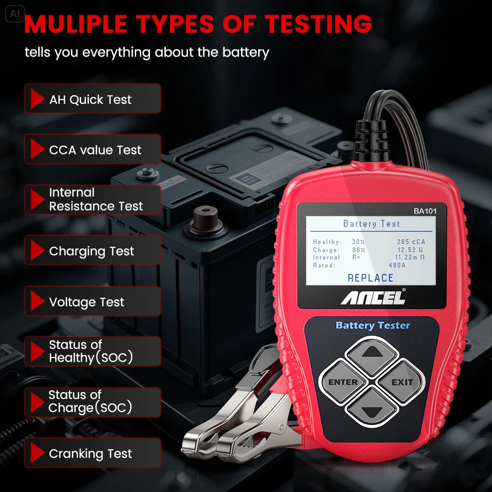 12V Car Battery Tester Analyzer Automotive Battery Load Tester 100-2000CCA Charging Circuit load Diagnostic Tools ANCEL BA101
