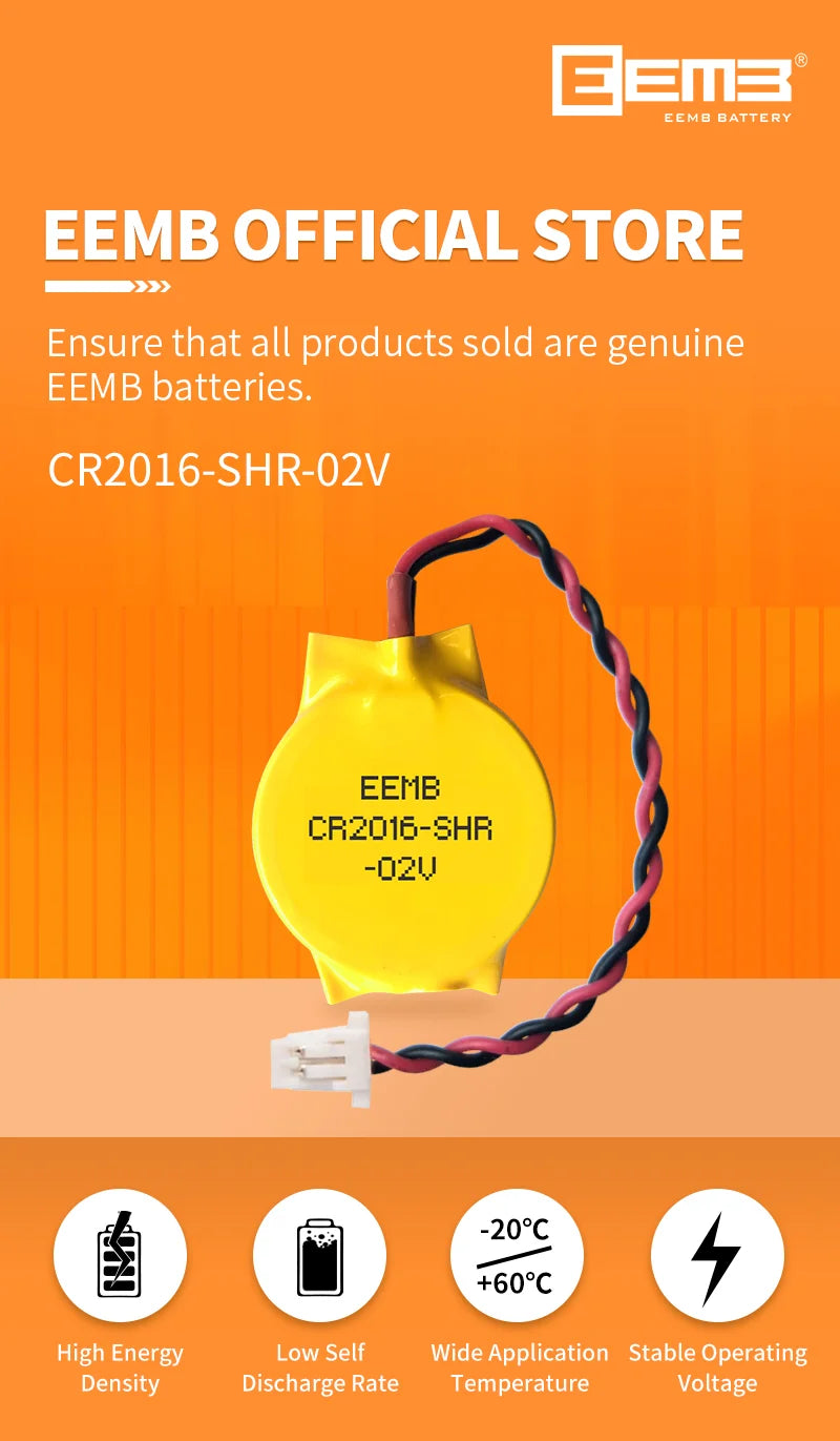 10PACK CMOS Battery EEMB 3V CR2016 Battery with SHR Plug Motherboard Laptop Replacement Battery for PC Computer