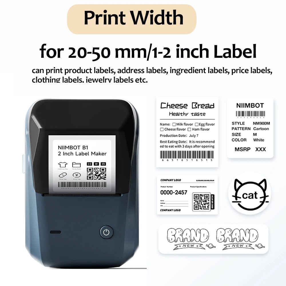 Niimbot B1 Label Maker Bluetooth Portable 2 inch Thermal Label Printer with Large Waterproof Tape for Small Business Office Home