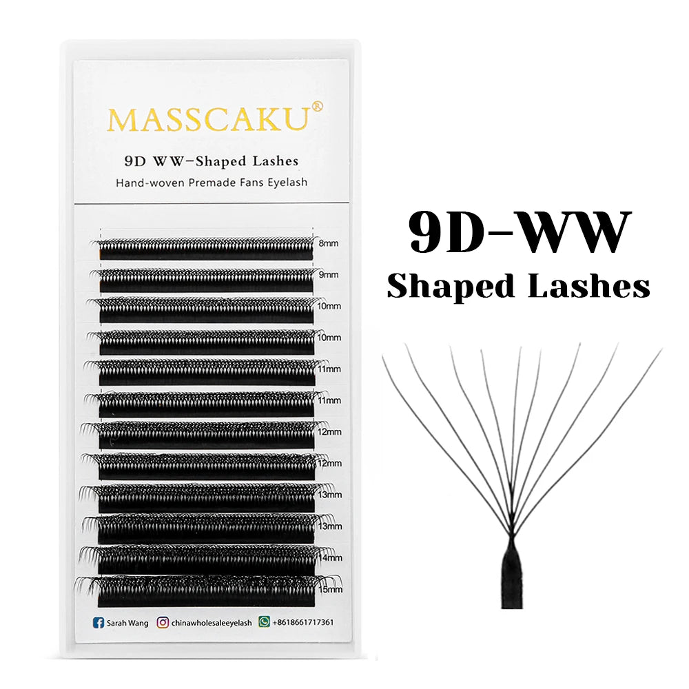 MASSCAKU 3D 4D 5D 6D 7D 8D 10D W Shaped Eyelash Natural Soft Lightweight Individual W Style Premade Fans Eyelashes Extensions