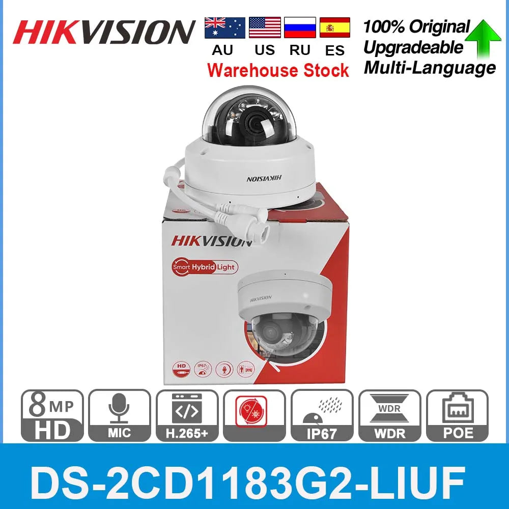 Hikvision 8MP IP Camera DS-2CD1183G2-LIUF POE Built-in Mic 4K Smart Hybrid Light Dual-Light SD Card Slot IR Dome Network Camera