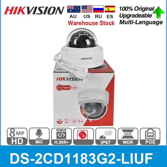 Hikvision 8MP IP Camera DS-2CD1183G2-LIUF POE Built-in Mic 4K Smart Hybrid Light Dual-Light SD Card Slot IR Dome Network Camera