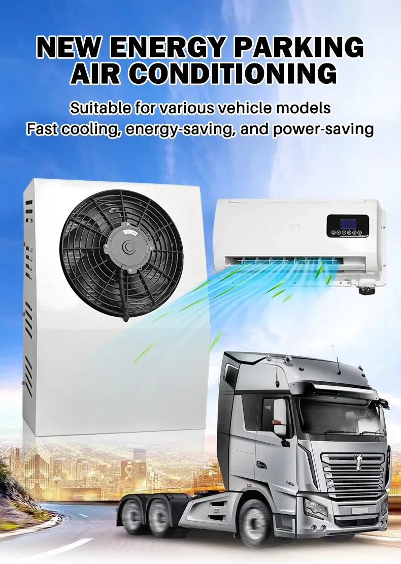 Treeligo 12V/24V 12000BTU Truck Split Air Conditioner Electric Parking Cooler AC Unit For Tractor Cab Truck Camper Van Caravan