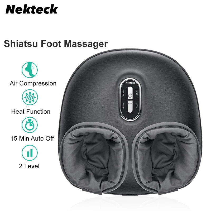 Nekteck Foot Massager Electric Machine Air Compression Heating Therapy Shiatsu Knead Roller Muscle Relaxation Pain Relief