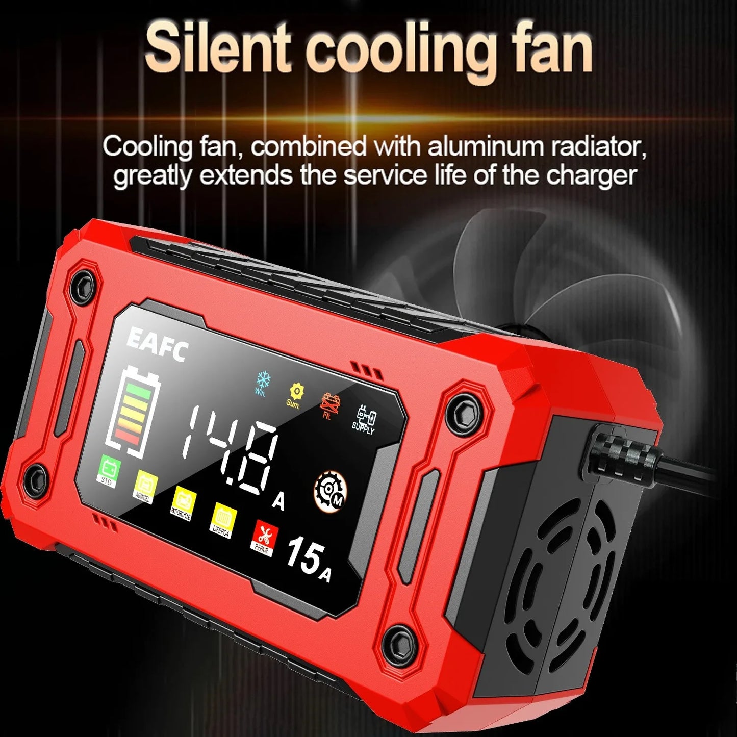 New 12V 15A/8A Smart Car Battery Charger Pulse Repair Automatic Start Fast Charger For Car Motorcycle Truck Lead Acid Batteries