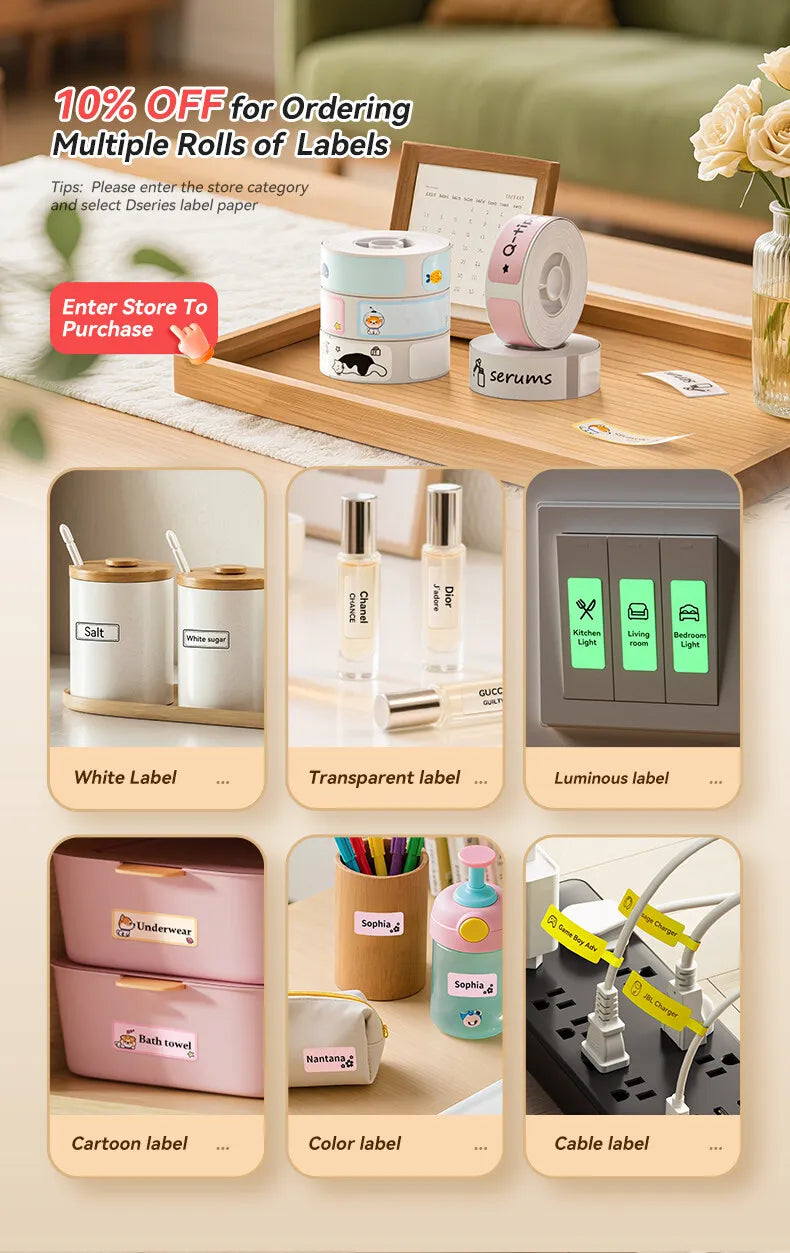 Niimbot D110 Mini Thermal Label Maker Wireless Connection Adhesive Sticker Label Printer DIY Name Tag for Office Home