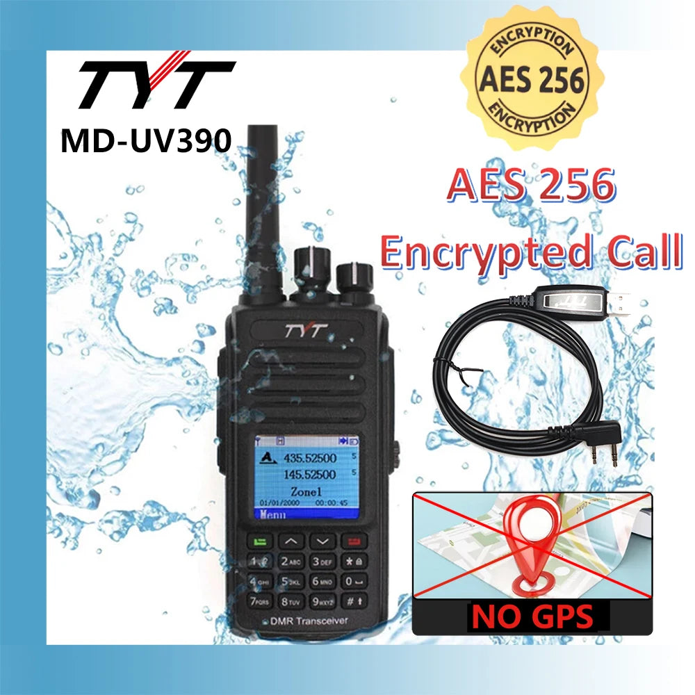 TYT MD-UV390 10W GPS PLUS DMR Digital Radio 5W/10W GPS AES256 Encryption Optional IP67 VHF/UHF Dual Band Digitale Walkie Talkie