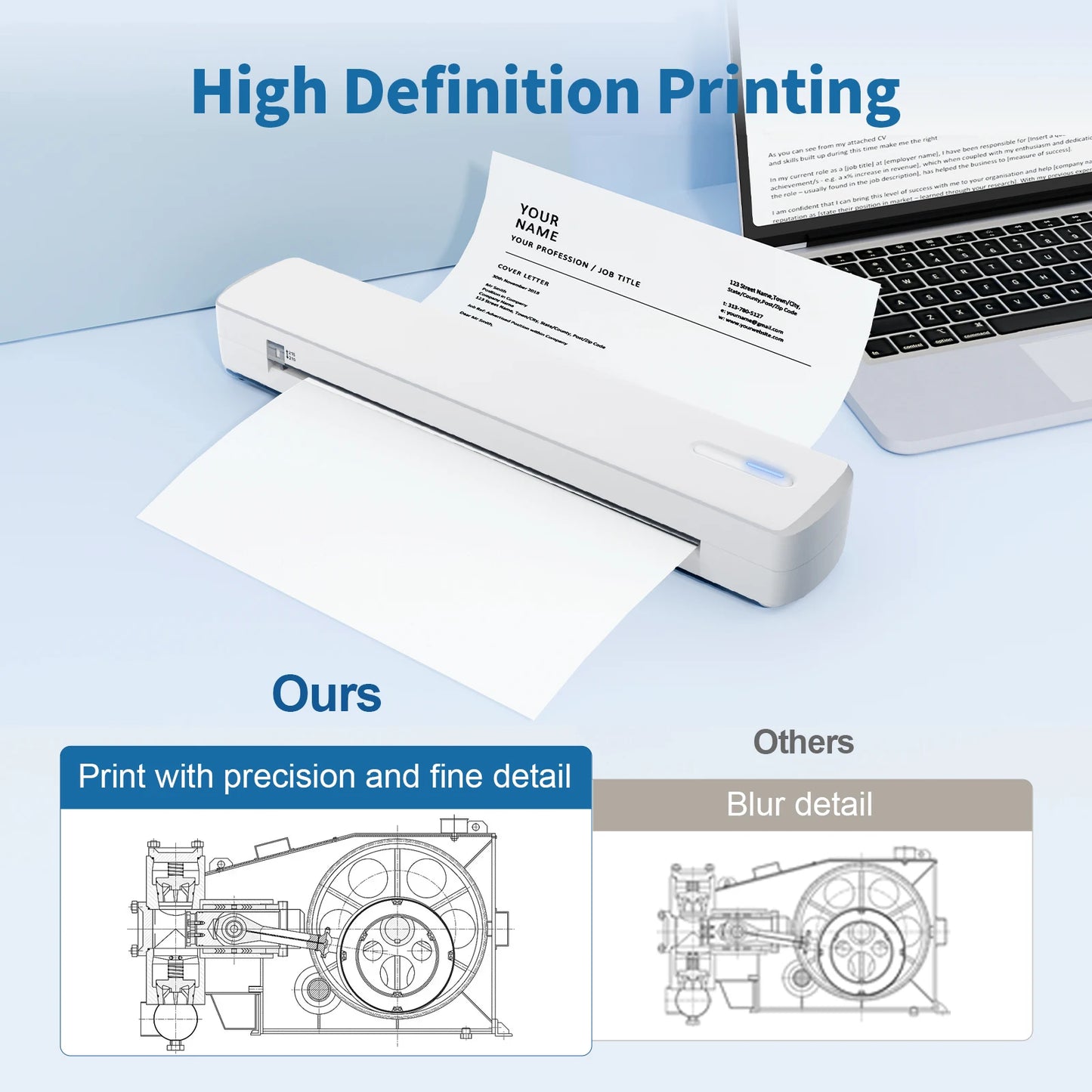 Thermal Printer Inkless Wireless A4 C80 300DPI 1500mAh BT Mobile Printing iOS/Android/Laptop For Tattoo Artists Enthusiasts