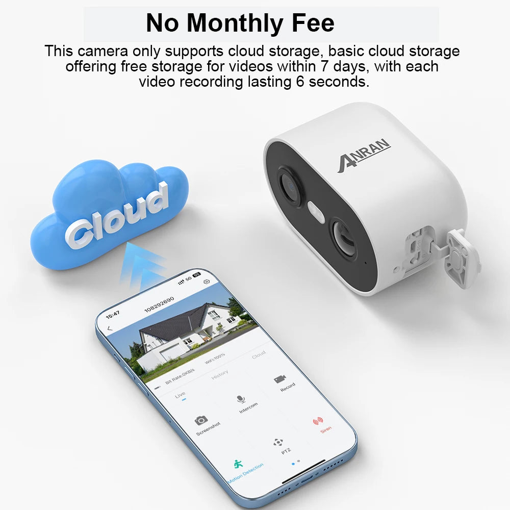 ANRAN 2/3/4PCS Battery Camera 2K 2.4G WiFi Camera Home Protection Security Camera PIR Detection,Free Basic Cloud Storage,5200mAh
