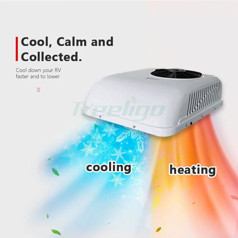 Treeligo12V Cooling Roof Air Conditioner Electric Cool RV Rooftop Parking AC Unit for Truck Camper Van Caravans Motor home