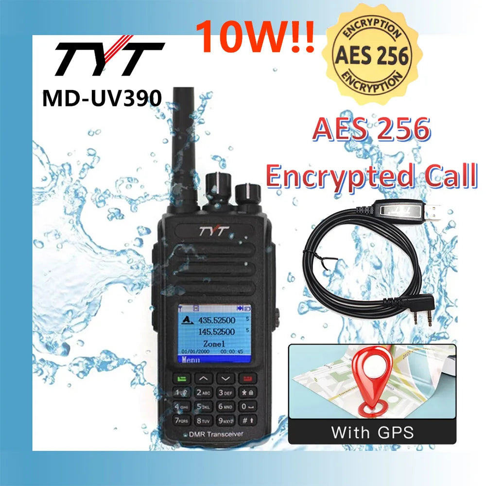 TYT MD-UV390 10W GPS PLUS DMR Digital Radio 5W/10W GPS AES256 Encryption Optional IP67 VHF/UHF Dual Band Digitale Walkie Talkie