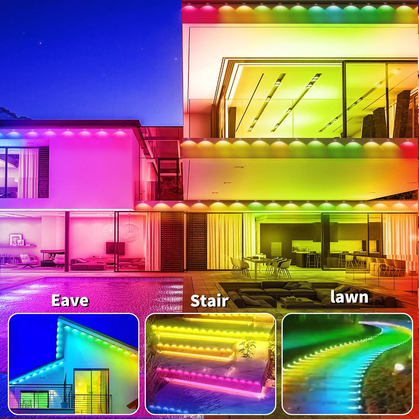 300ft Permanent Outdoor Light,RGB Eaves Lights with App Control Remote,DIY IP67 Waterproof Under Eave Lighting,Outside led Light