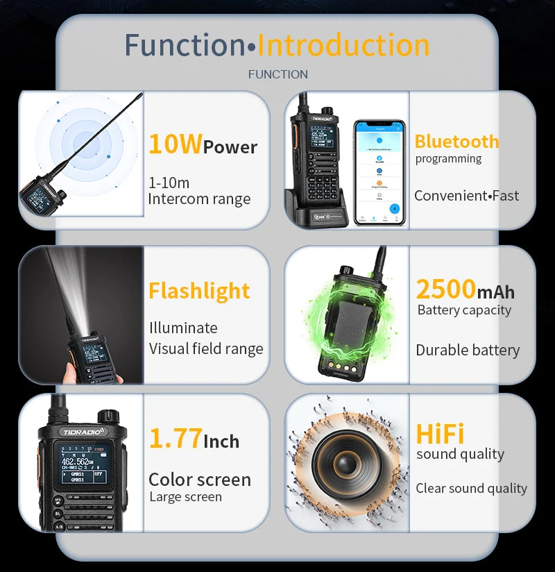 2nd Gen TIDRADIO TD-H8 10W Profession Walkie Talkie Long Range Emergency Radio Portable Two Way Radio Receiver Search Repeaters