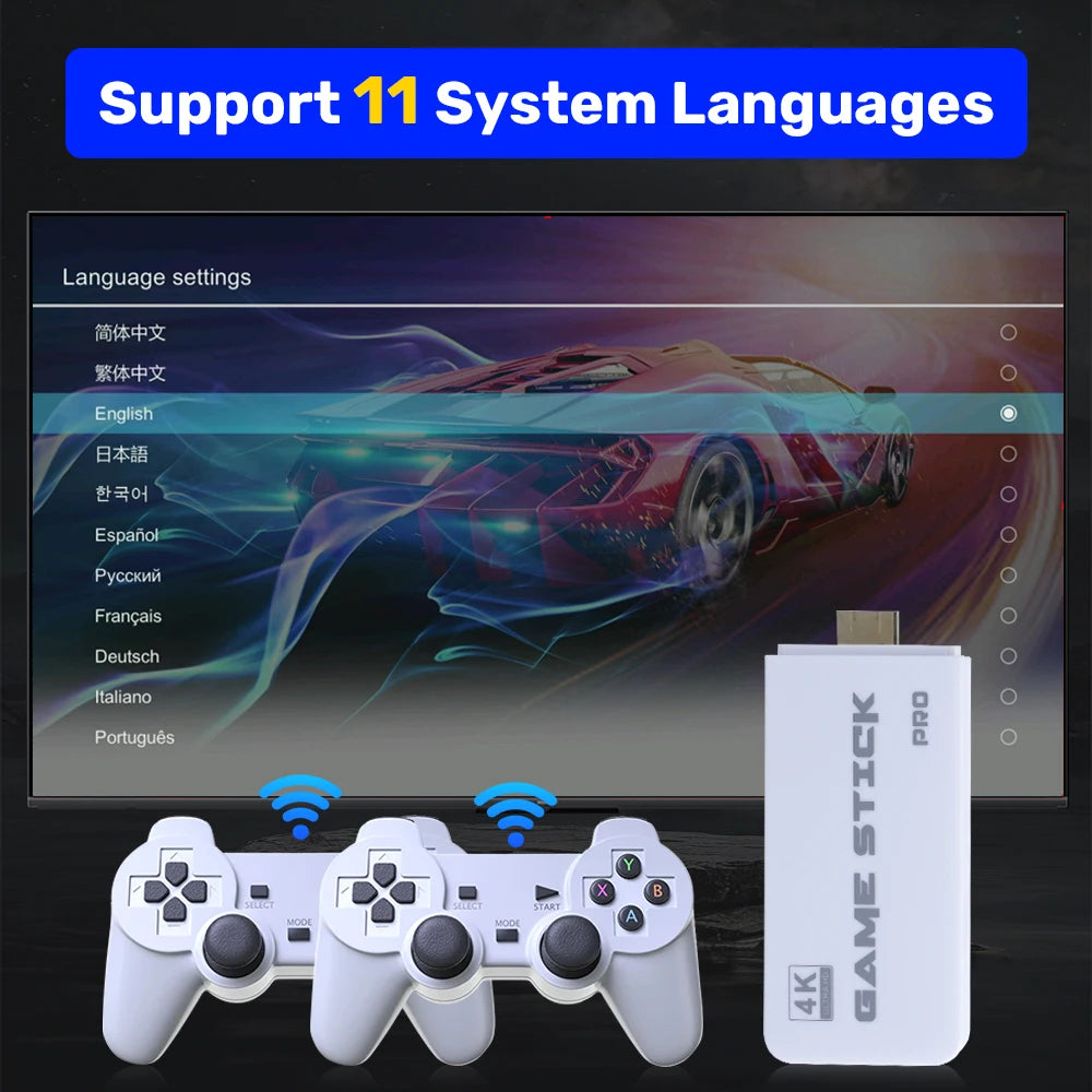 JMachen M15 Game Stick 64G Video Game Console 4K UHD Output with 30000+ Retro Games for PS1/MAME/SNES with Wireless Controllers