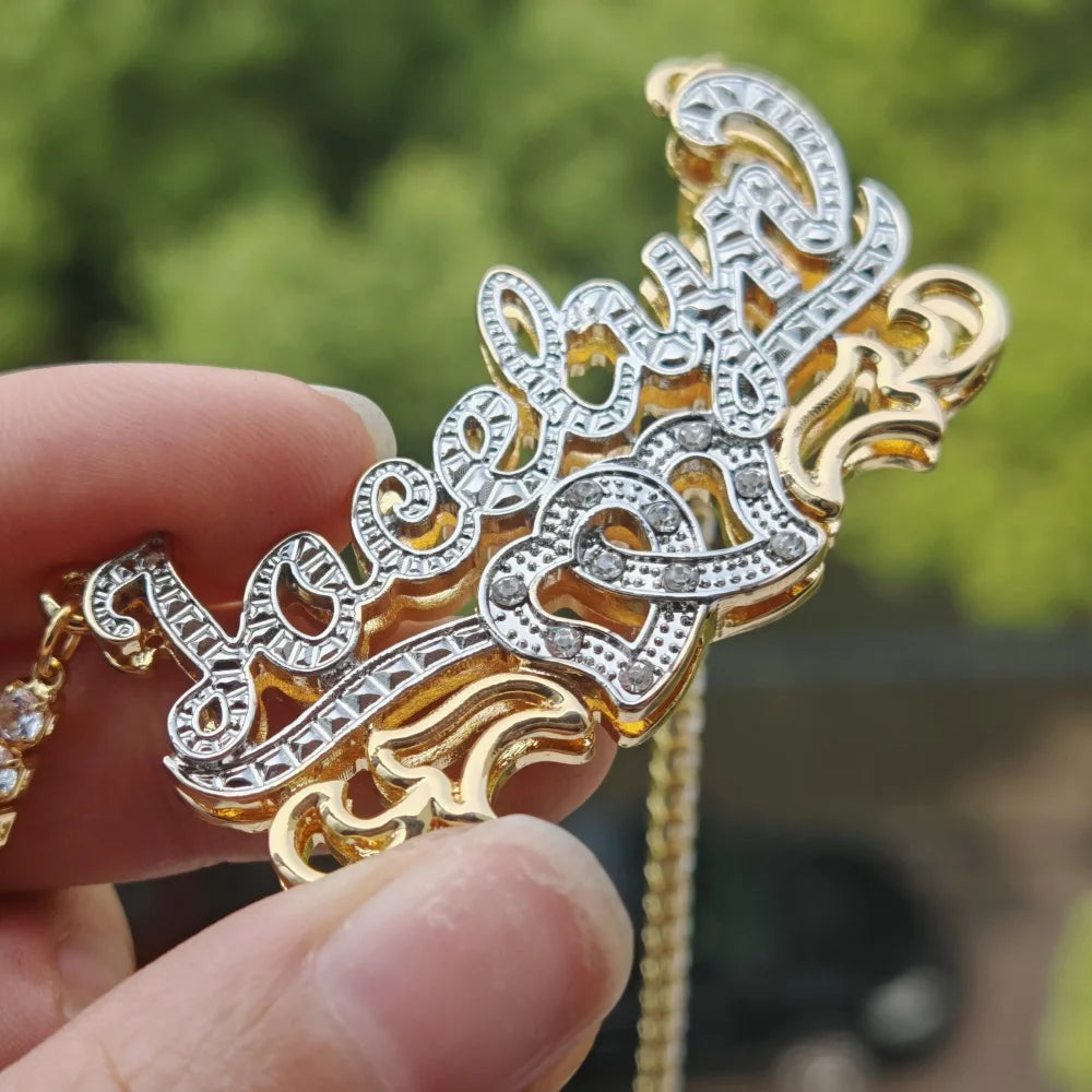 LeeChee Double Layer Custom Name Necklace Two Color Birthday Stone Pendant Tennis Chain Personalized Women Jewelry Gift