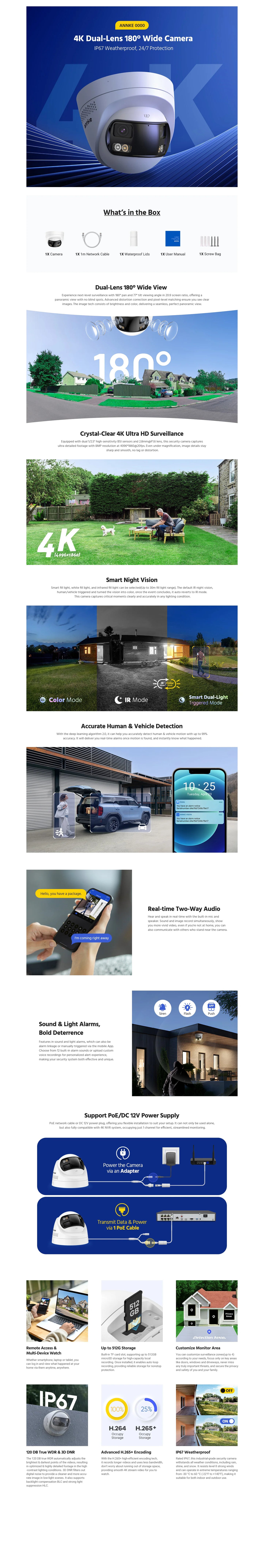 ANNKE 8MP 4K Security Camera Dual Lens 8CH NVR Ultra HD POE Ai Human Detection CCTV Video Surveillance Kit 180 Degrees Panoramic