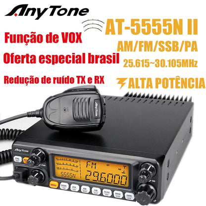 AnyTone AT-5555N II 28.000-29.700MHz 10 Meter Radio 40 Channel Mobile Transceiver AM/FM/SSB/LSB/USB Mode 10 Meter Radio