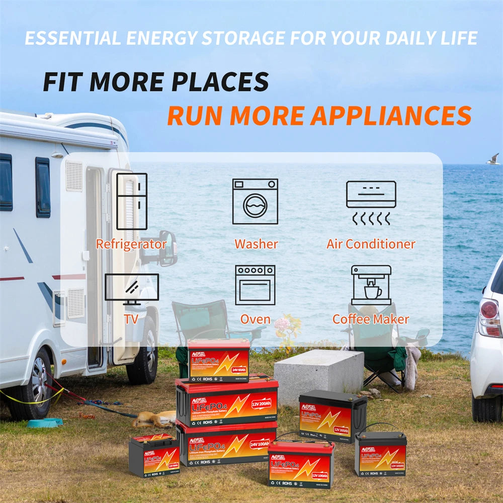 12V 24V 100Ah 140Ah 168Ah 200Ah 300Ah LiFePO4 Deep Cycle Battery Built-in BMS Perfect for RV/Camper Trolling Motor Marine
