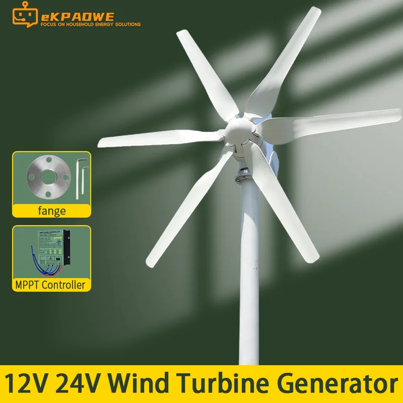 3000W Windmill 12V 24V 48V 6 Blades Wind Turbine Generator With MPPT Controller Low Start Wind Speed Free Energy Home Appliance