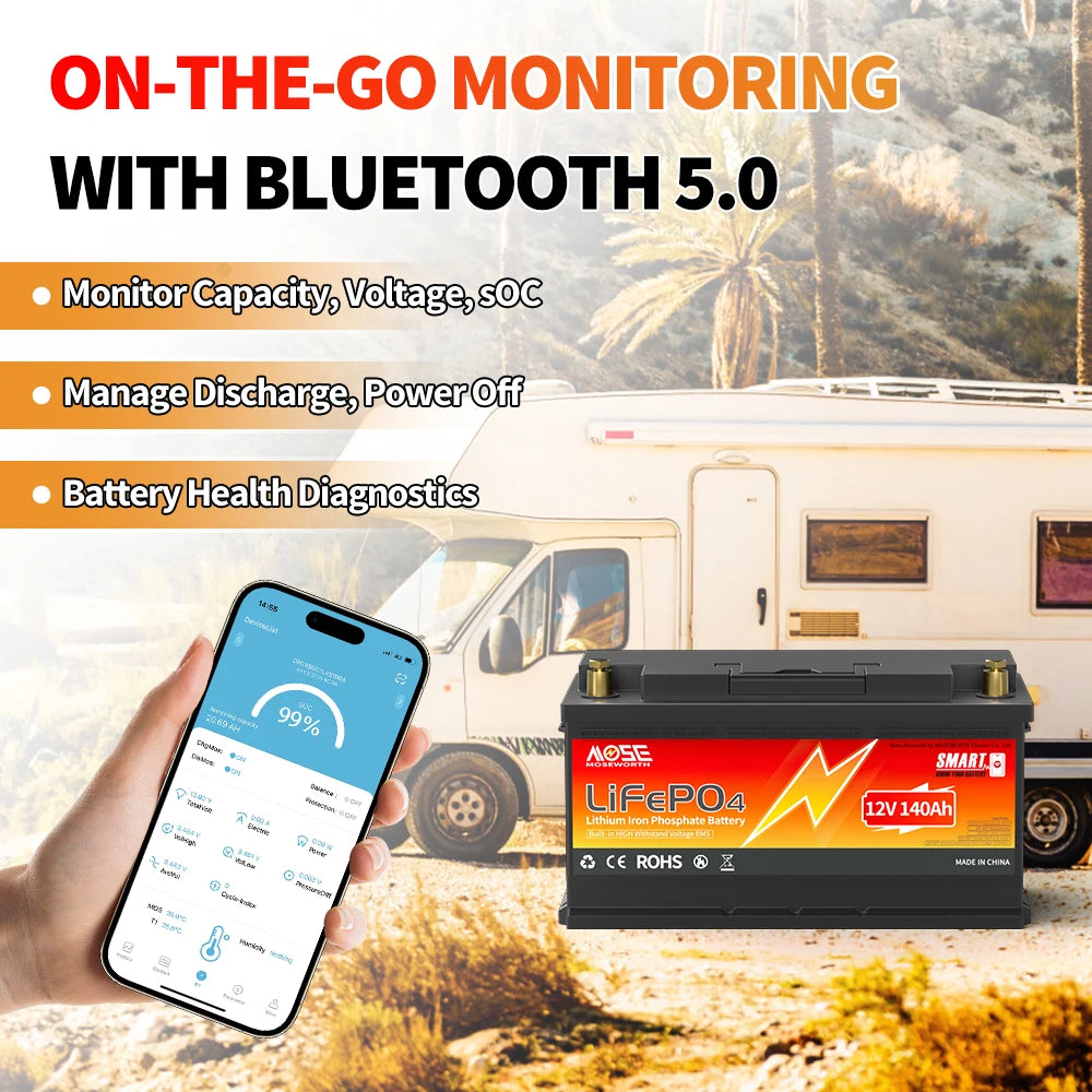 12V 24V 100Ah 140Ah 168Ah 200Ah 300Ah LiFePO4 Deep Cycle Battery Built-in BMS Perfect for RV/Camper Trolling Motor Marine