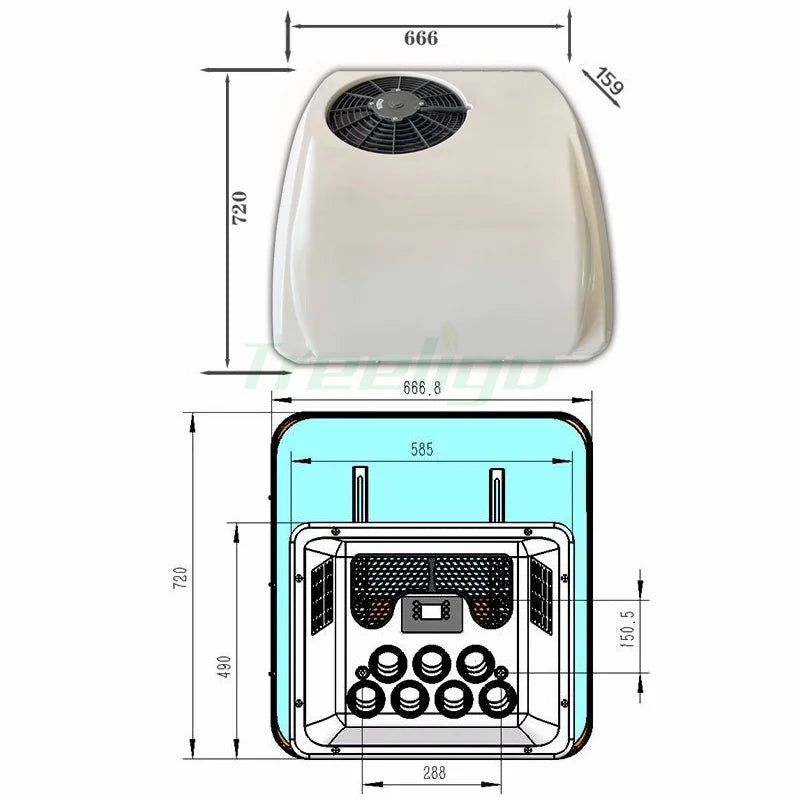 Treeligo12V Cooling Roof Air Conditioner Electric Cool RV Rooftop Parking AC Unit for Truck Camper Van Caravans Motor home