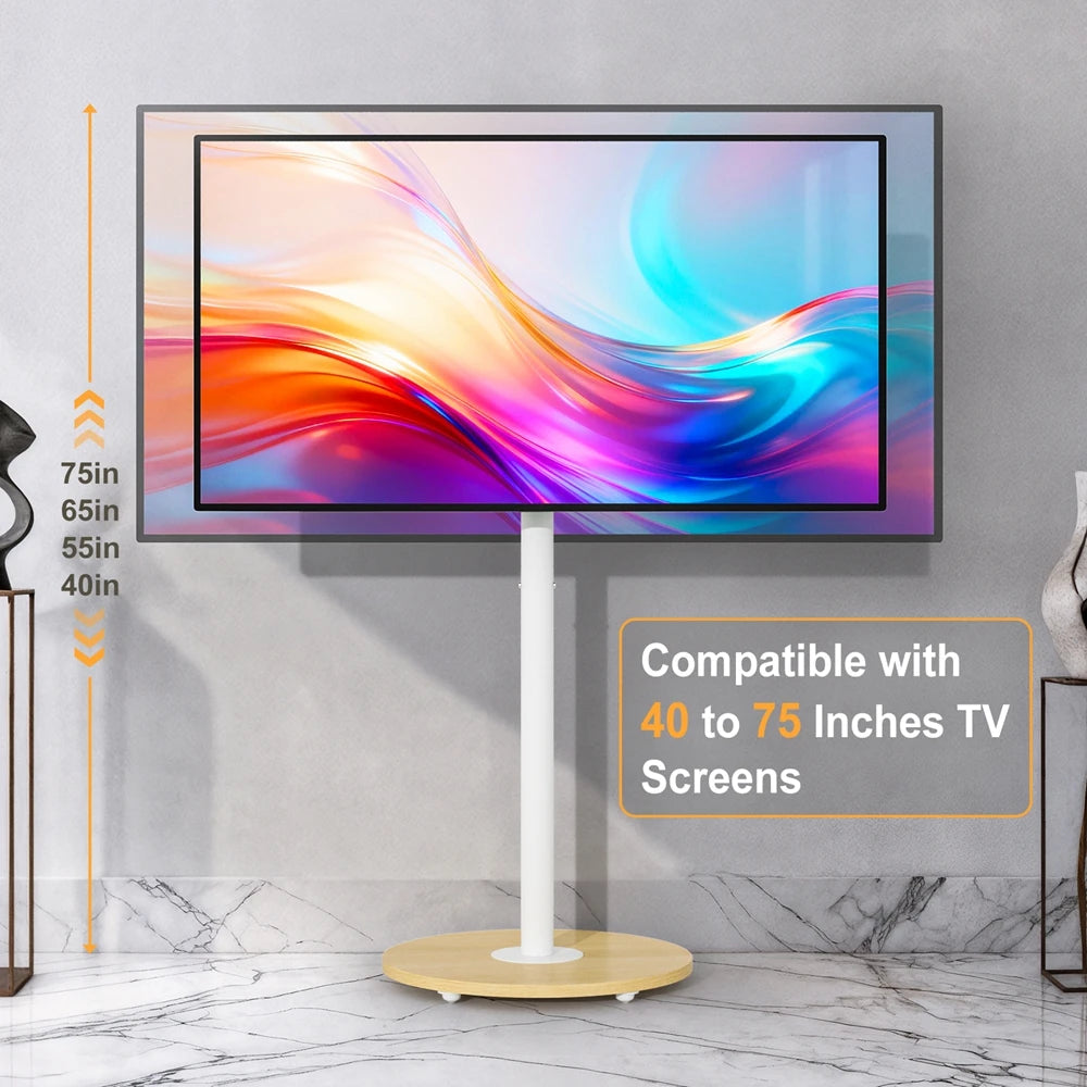 Heavy Duty Mobile TV Floor Stand for 40-75 Inches White Height Adjustable TV Mount Cart Stand with Hidden Wheels