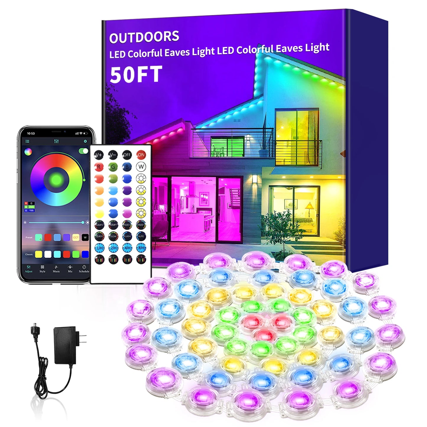 300ft Permanent Outdoor Light,RGB Eaves Lights with App Control Remote,DIY IP67 Waterproof Under Eave Lighting,Outside led Light