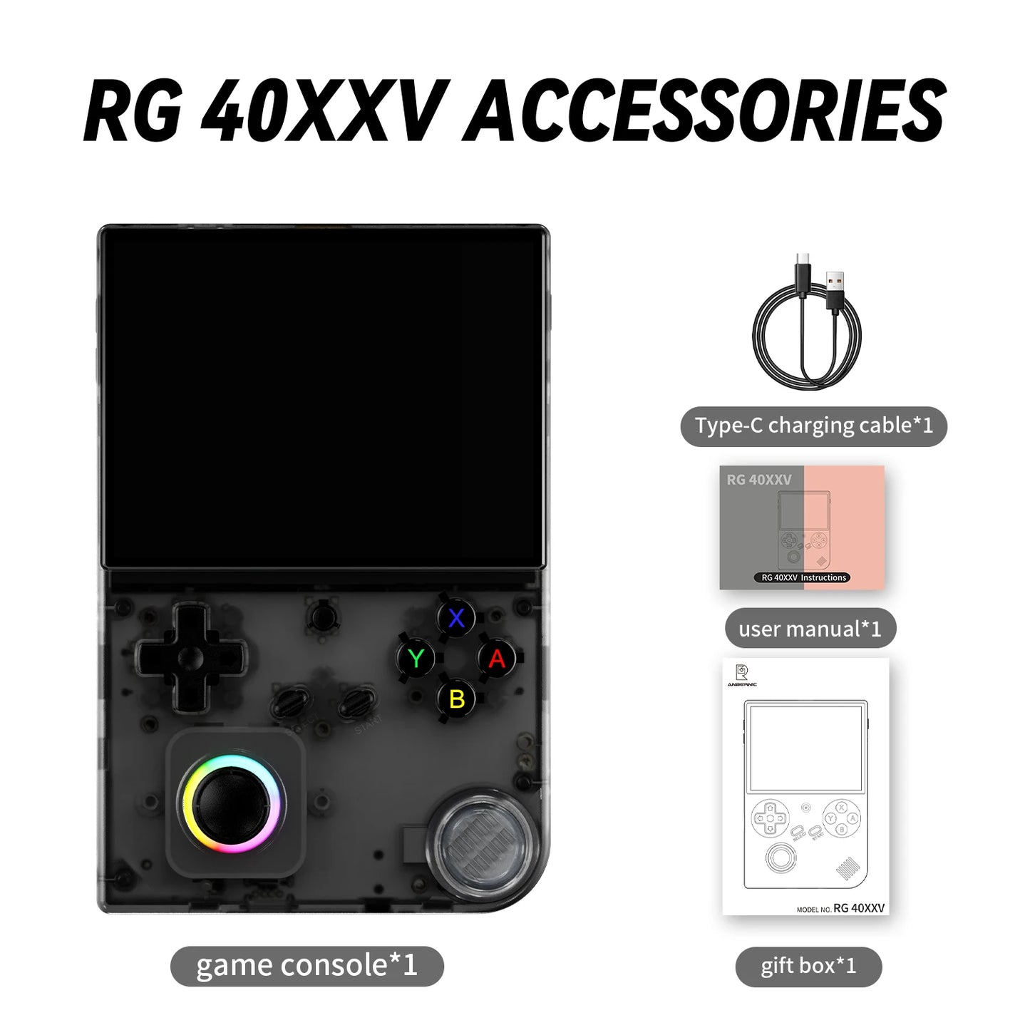 ANBERNIC RG40XXV Handheld Game Console 4''IPS Screen Video Output Joystick RGB Lighting Effect Streaming RG 40XXV Ebook MP4 Gift