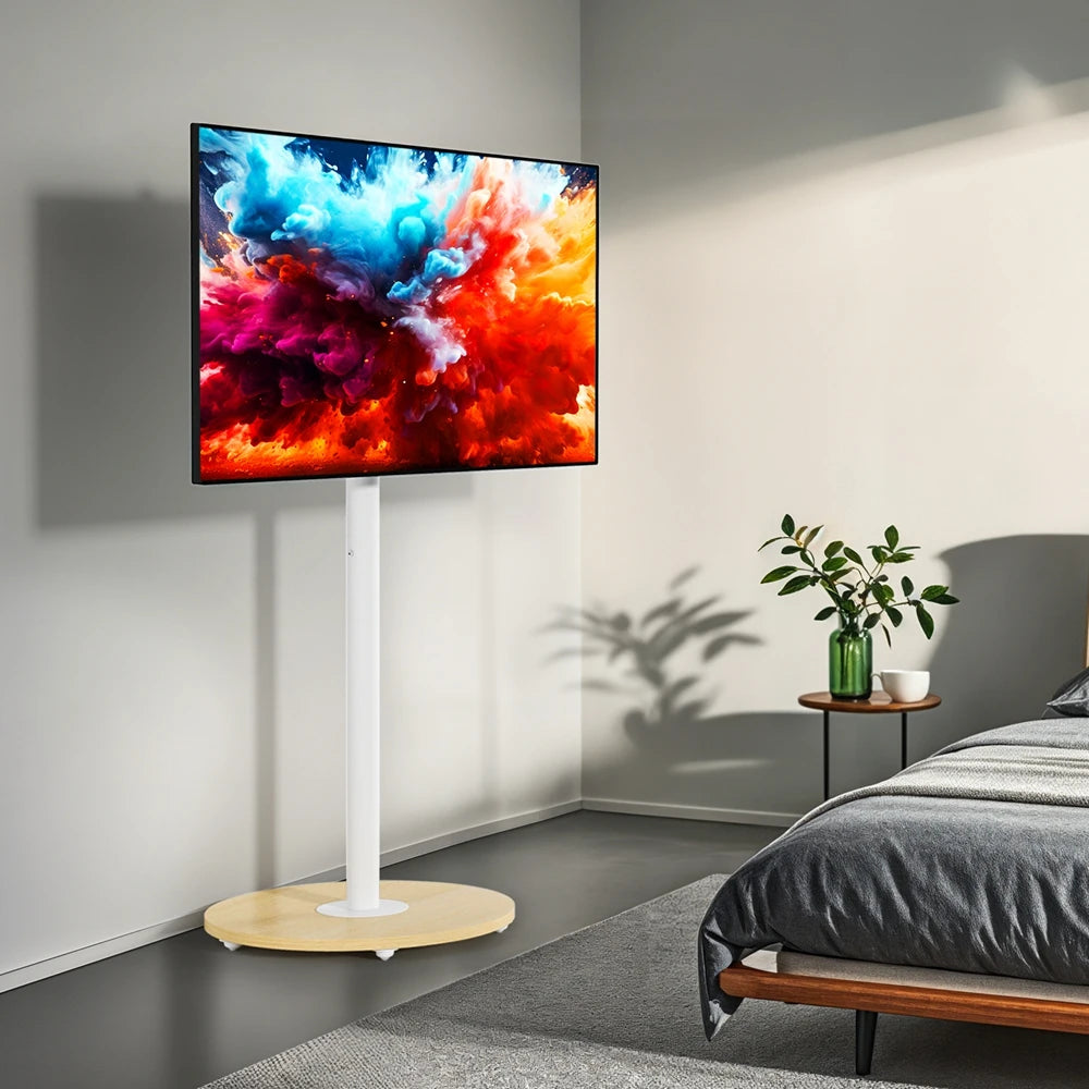 Heavy Duty Mobile TV Floor Stand for 40-75 Inches White Height Adjustable TV Mount Cart Stand with Hidden Wheels