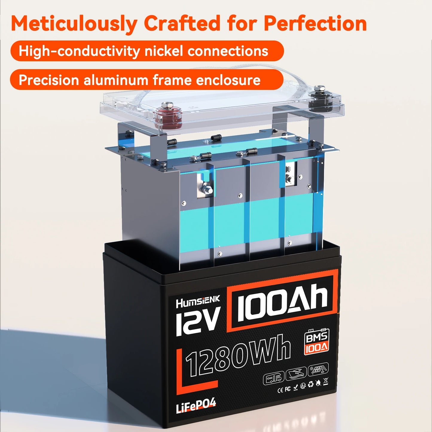 Humsienk 12V 100Ah 310Ah LiFePO4 Battery With BMS 8000 Cycle Perfect For Trolling Motors, Yacht, Marine, Boat, RVs, Home Energy