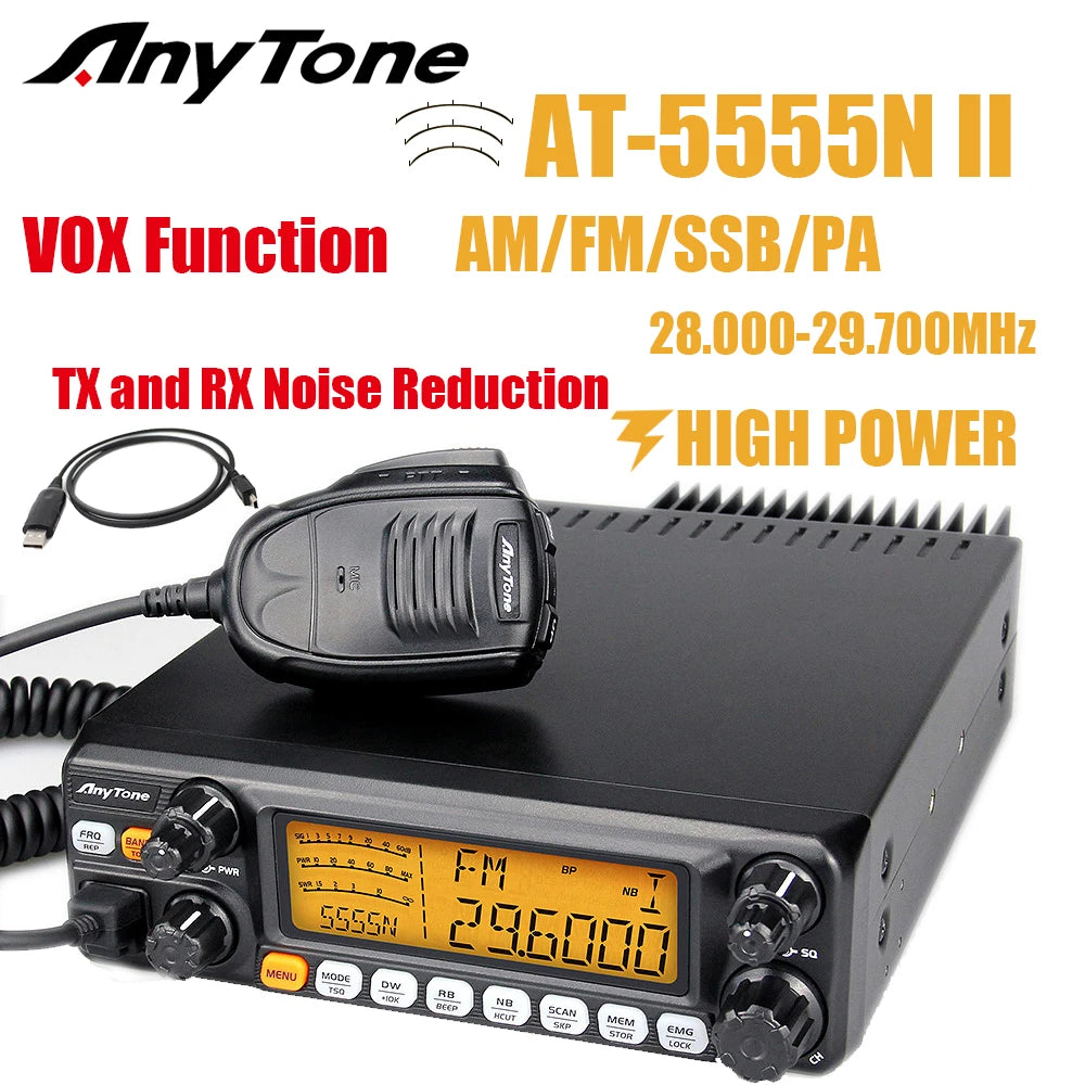 AnyTone AT-5555N II 28.000-29.700MHz 10 Meter Radio 40 Channel Mobile Transceiver AM/FM/SSB/LSB/USB Mode 10 Meter Radio
