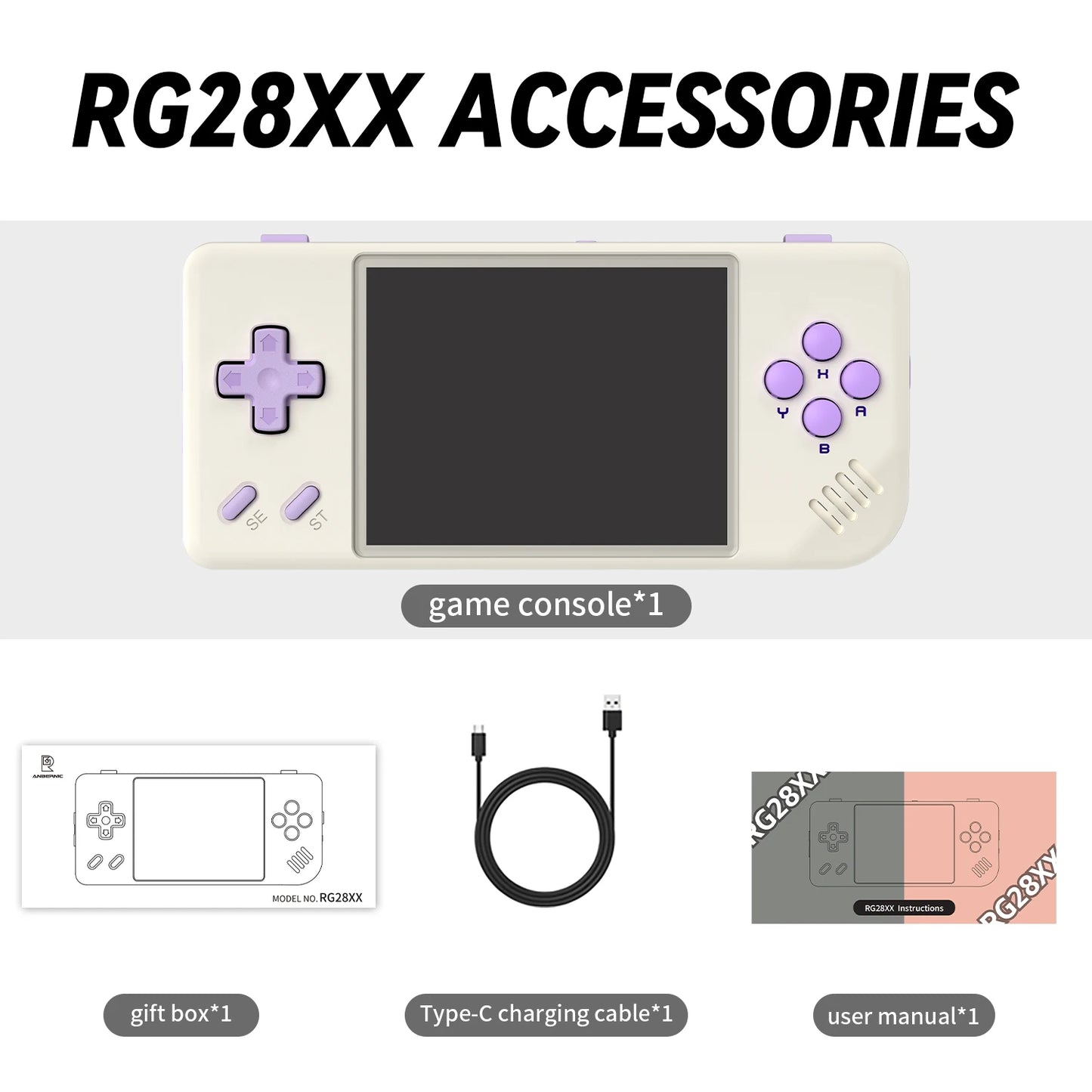ANBERNIC RG28XX Mini Handheld Game Console 2.83" 640*480 IPS Screen Linux System Supports E-book TV-HDMI-Output 64GB 5000+ Games