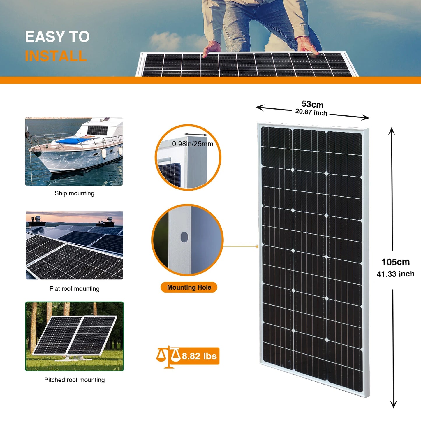 Rigid 1000W 600W 500W Solar Panel Photovoltaic Module 400W 300W 200W 100W 19.8V Monocrystalline Solar Panels Battery Charger
