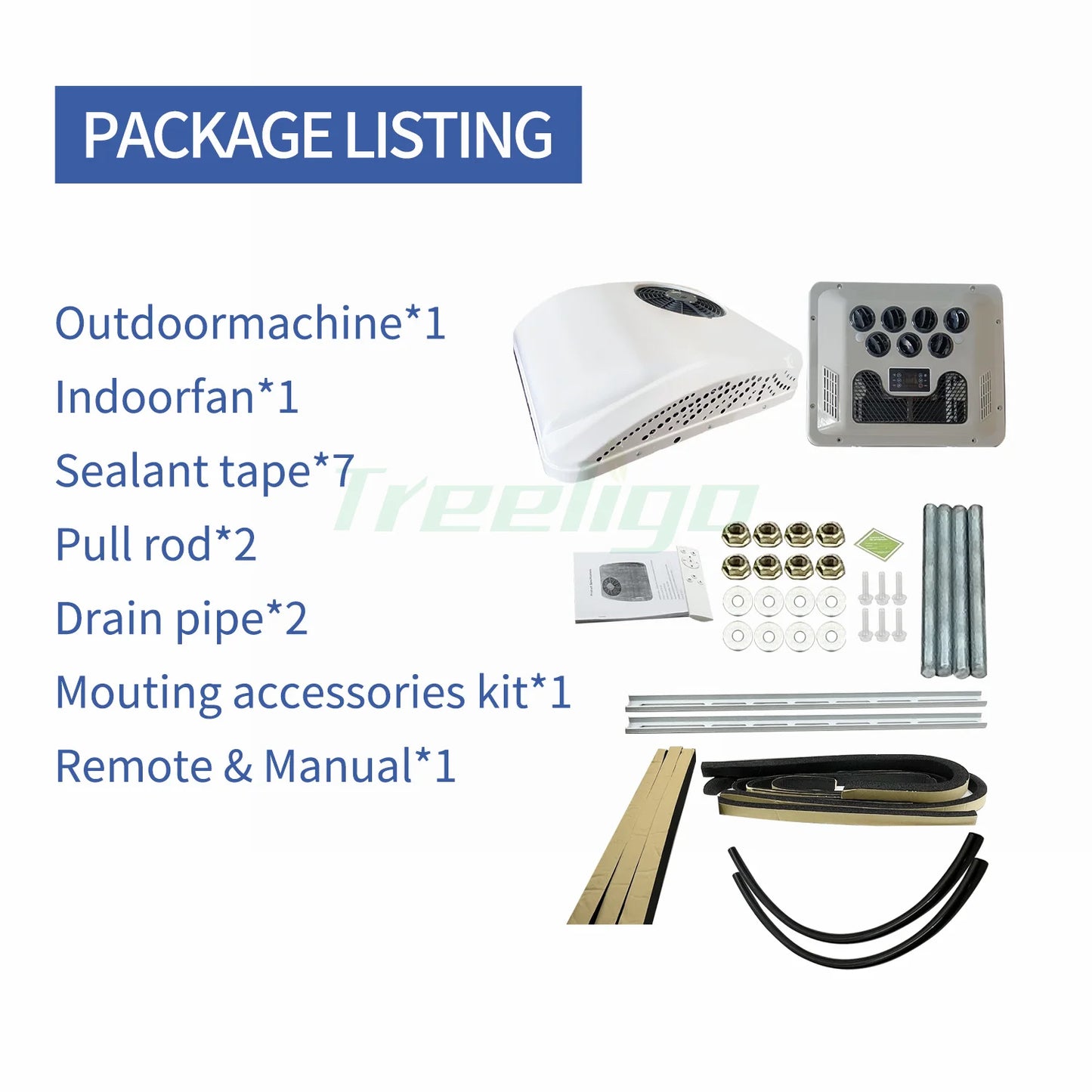 Treeligo12V Cooling Roof Air Conditioner Electric Cool RV Rooftop Parking AC Unit for Truck Camper Van Caravans Motor home