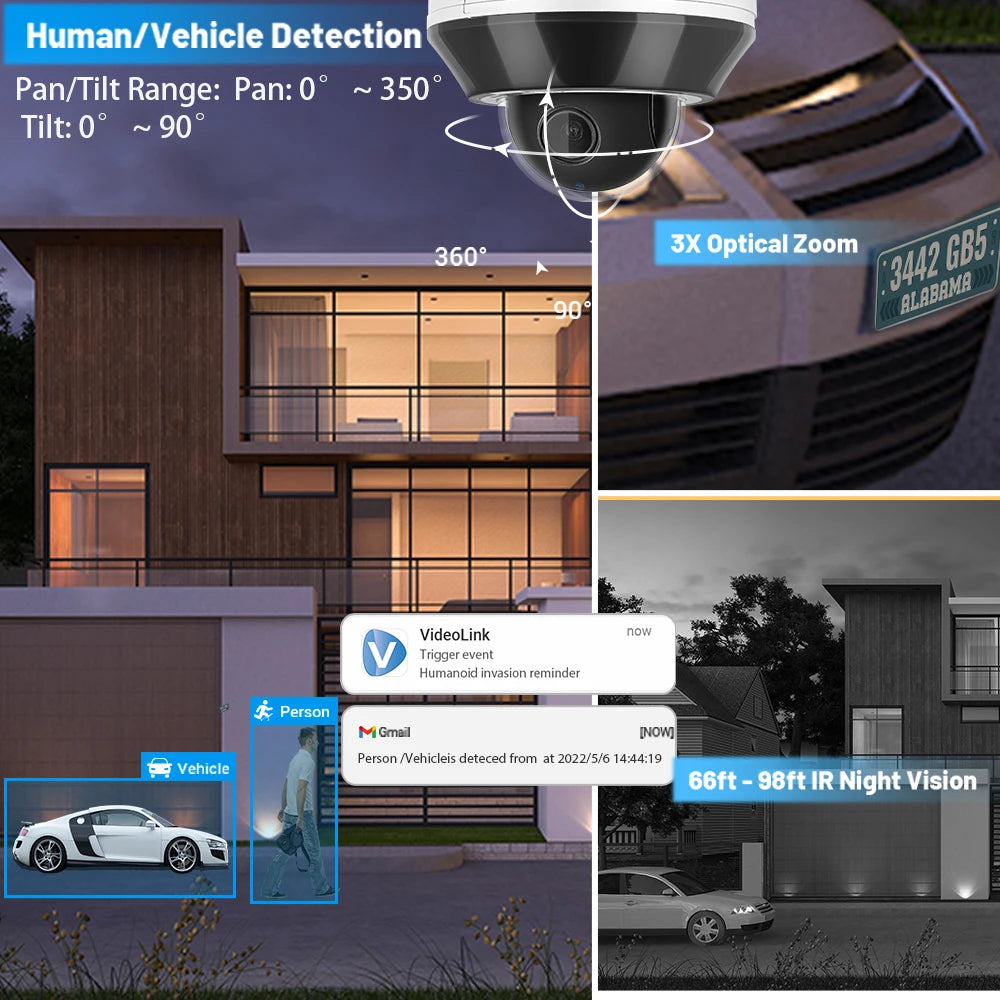 Vikylin Hik compatible 3X Zoom 6MP Dome PTZ IP Camera IR Night Vision MD2.0 IP66 Home Video Surveillance CCTV Security Camera