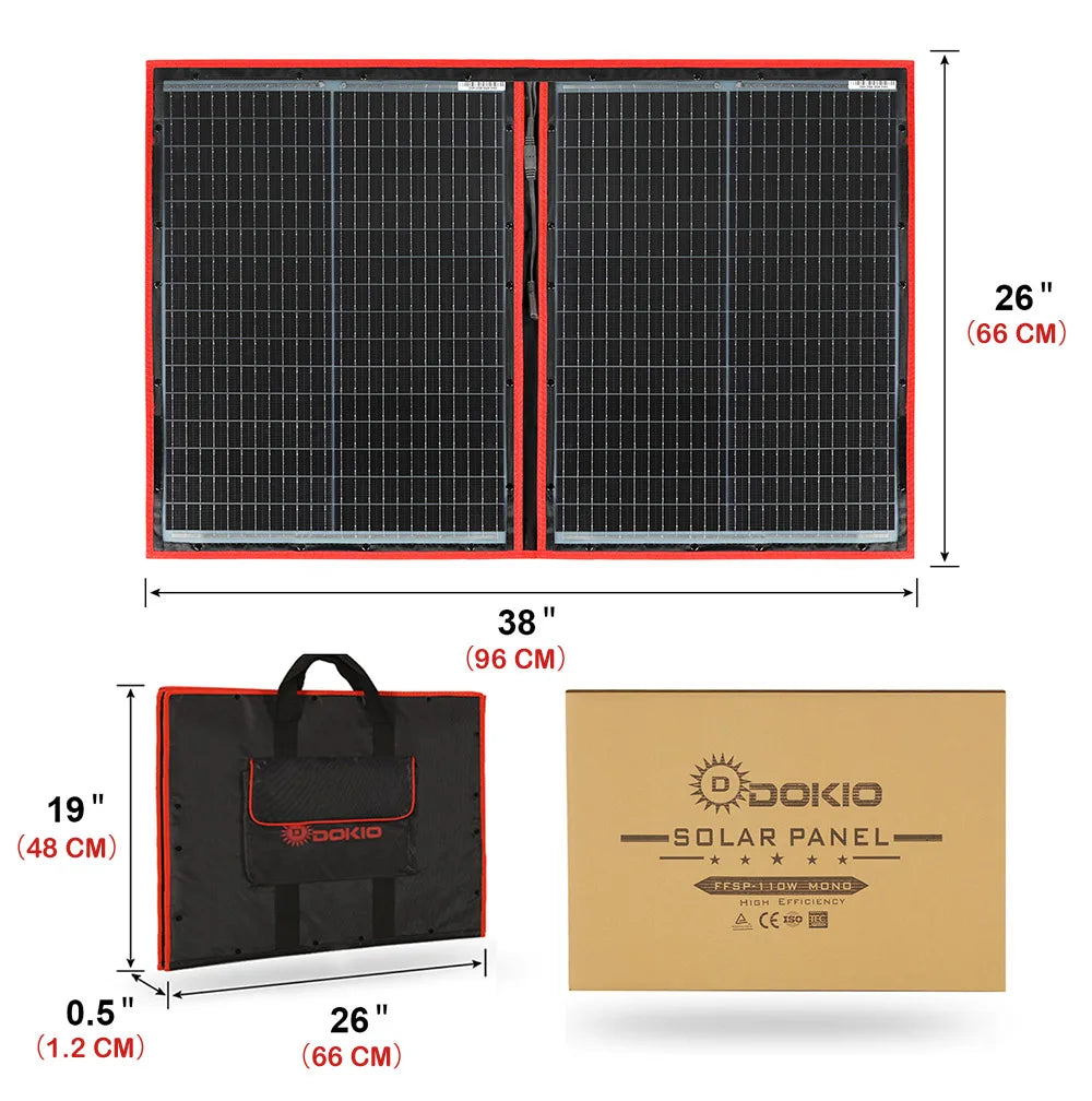 Dokio 18V 100W Portable Foldable Solar Panel with 12V Controller Kit for Family Camping Trips