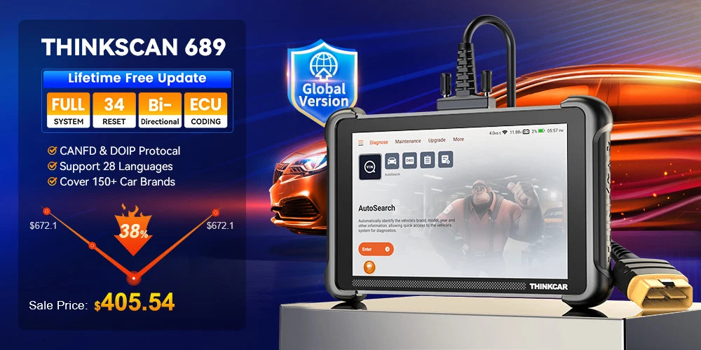 THINKCAR THINKSCAN 689 Professional Car Diagnostic Tools CANFD DOIP Bi-directional ECU Coding 34 Reset Full System Obd2 Scanner