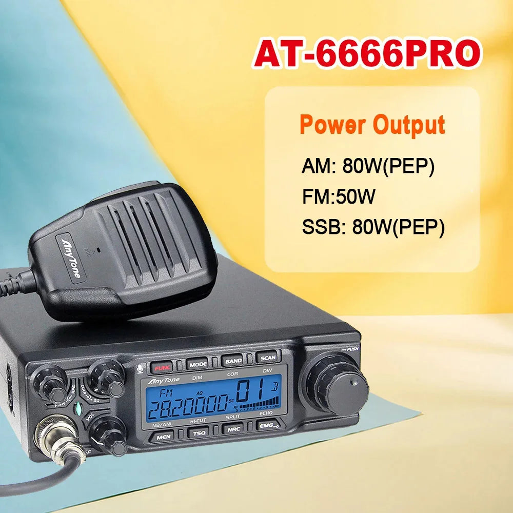 New AnyTone AT-6666 Pro 10 Meter Radio High Power 80W/50W Mobile Radio SSB(PEP)/FM/AM/PA/VOX/NRC Mode Long Range Two Way Radio