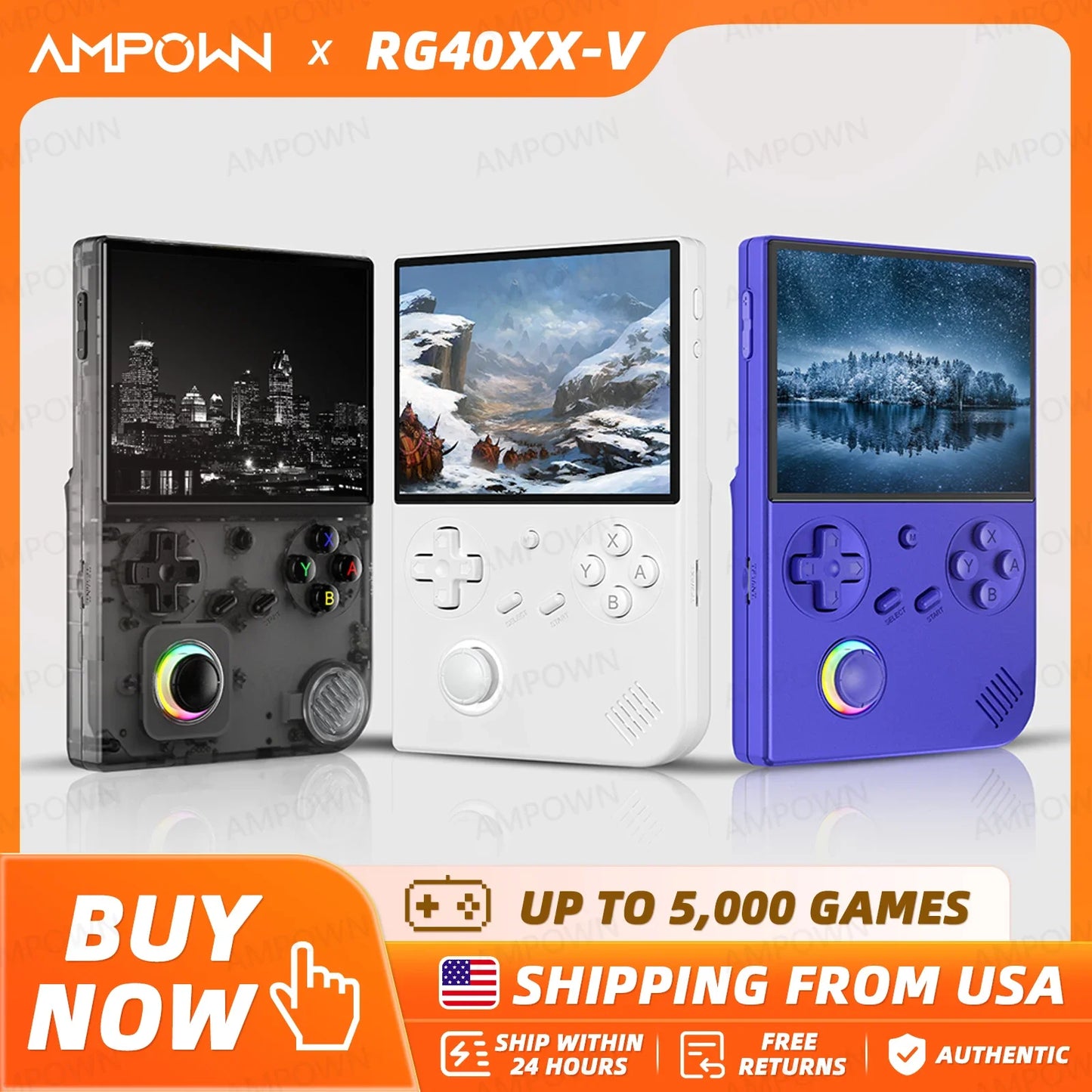 ANBERNIC RG40XXV Handheld Game Console 4''IPS Screen Video Output Joystick RGB Lighting Effect Streaming RG 40XXV Ebook MP4 Gift