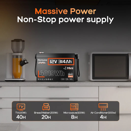 Humsienk Bluetooth LiFePO4 Battery 12V 314AH With 200A BMS A+ Cells 15000 Cycles Real- time Monitor For Outdoor / Household