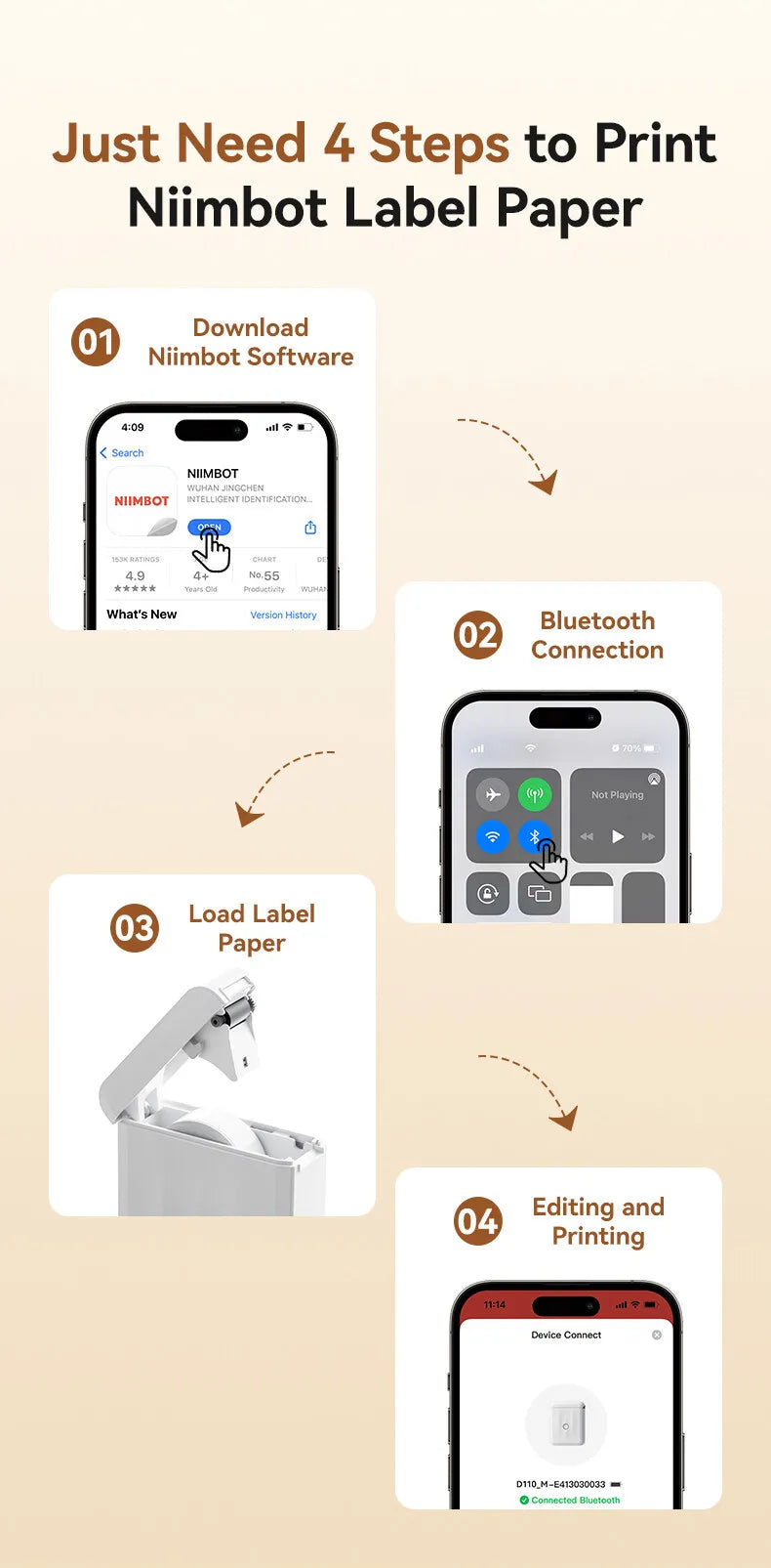 Niimbot D110 Mini Thermal Label Maker Wireless Connection Adhesive Sticker Label Printer DIY Name Tag for Office Home