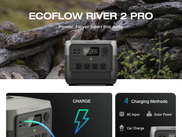 ECOFLOW Solar Generator RIVER 2 Pro 700, 716Wh LiFePO4 Battery, 4x800W AC Outlets (1600W Surge), Solar Generator